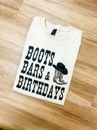 Boots Bars & Birthdays Graphic Tee