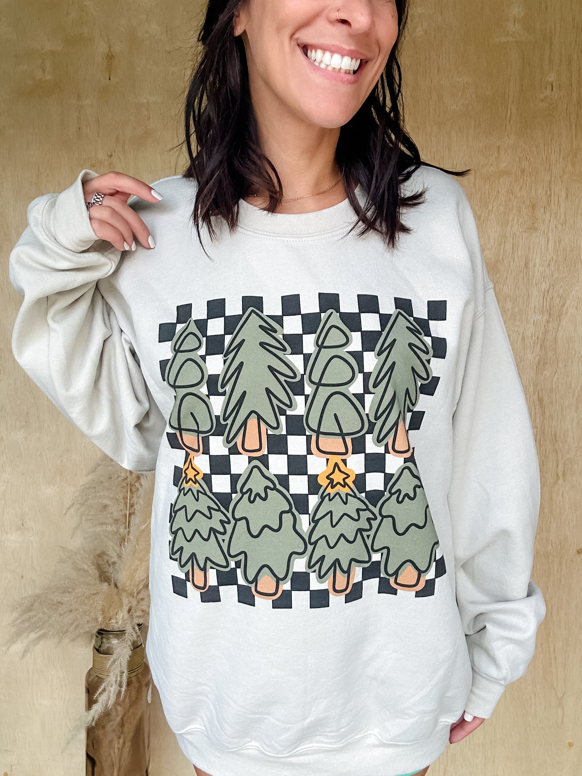 Checkered Trees Graphic Top