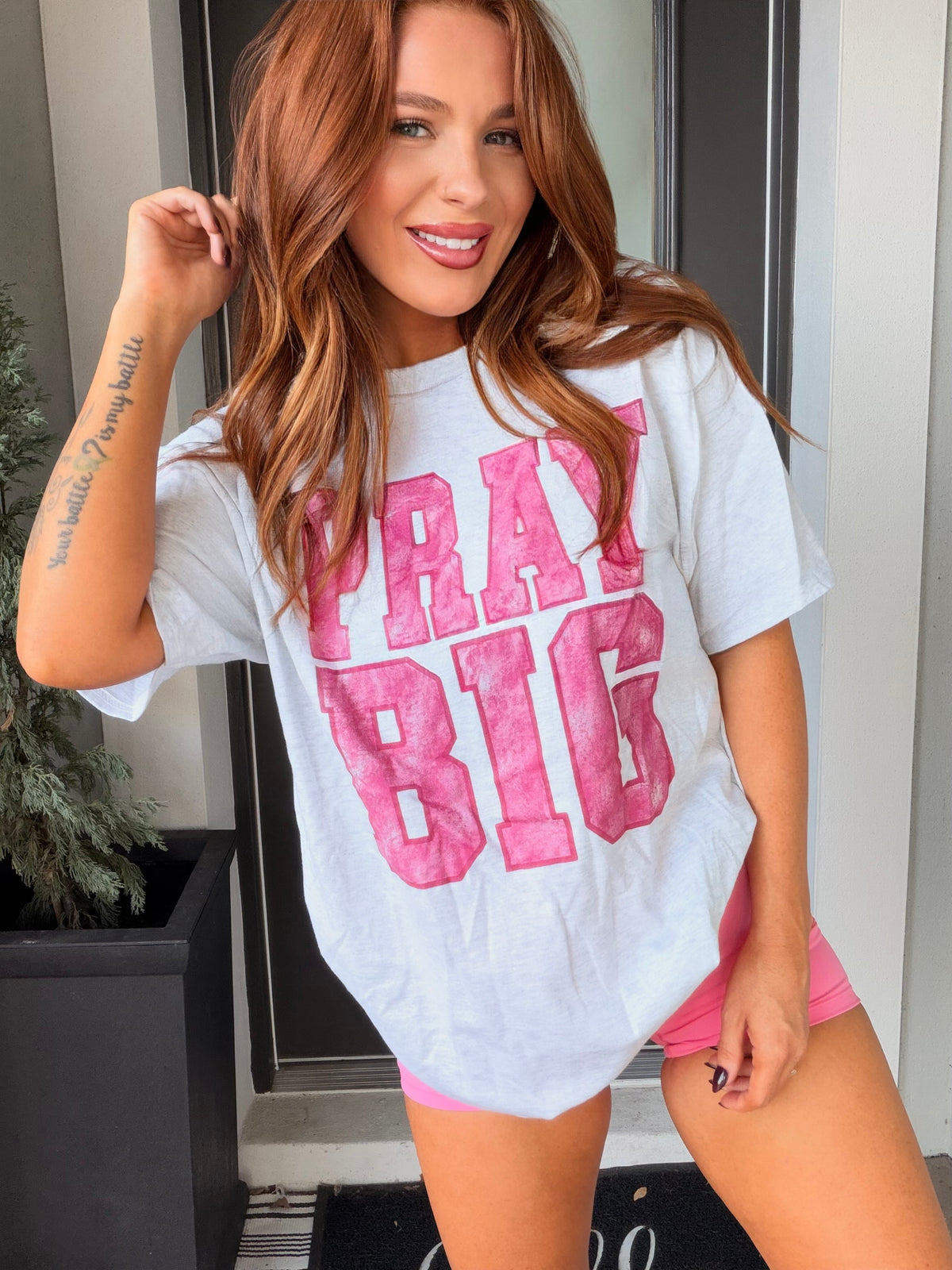 Pink Pray Big Graphic Top