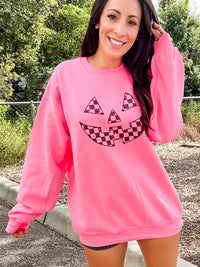 Pumpkin Face Checker Graphic Pullover