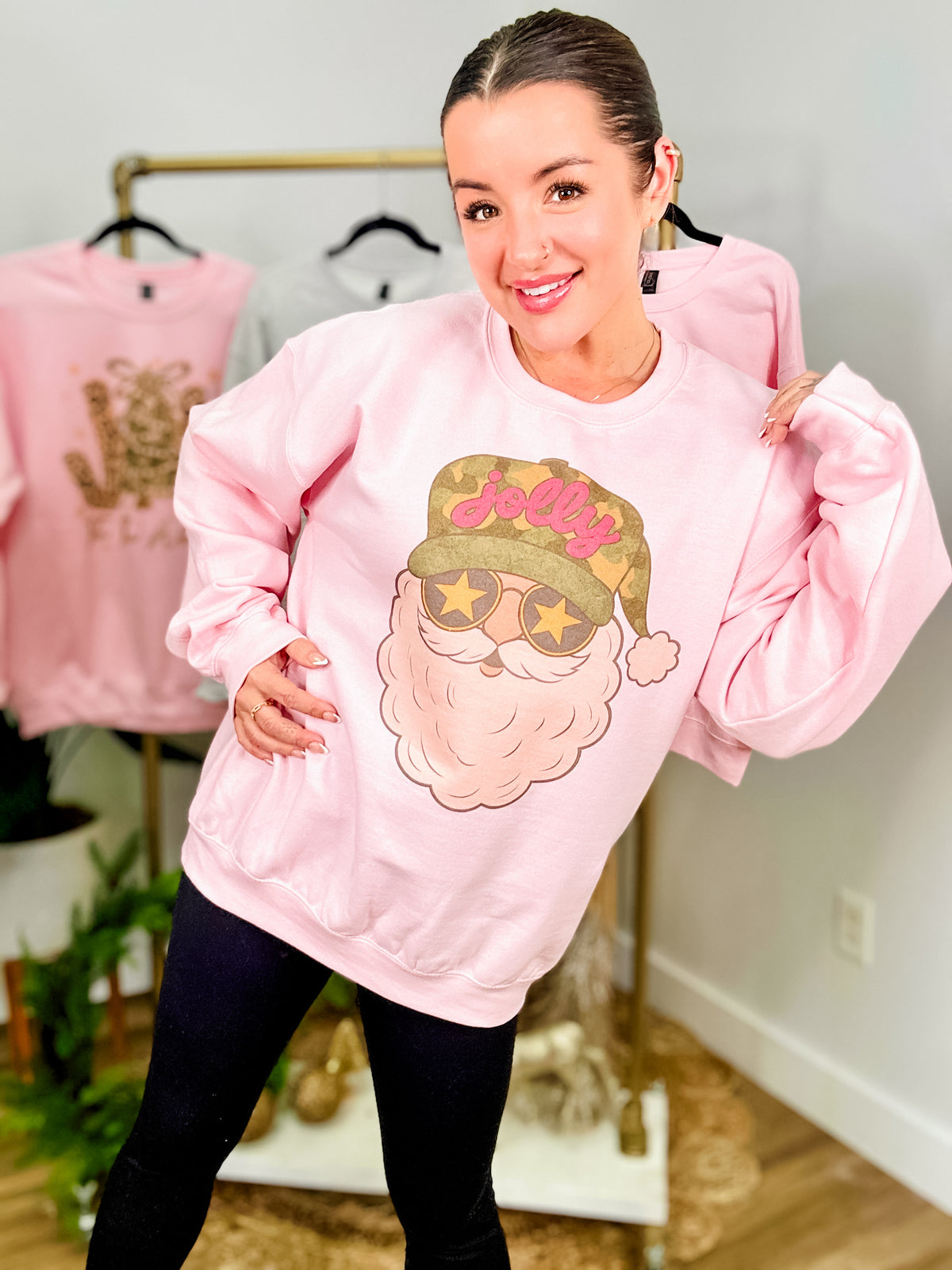 Camo Trucker Santa Graphic Top