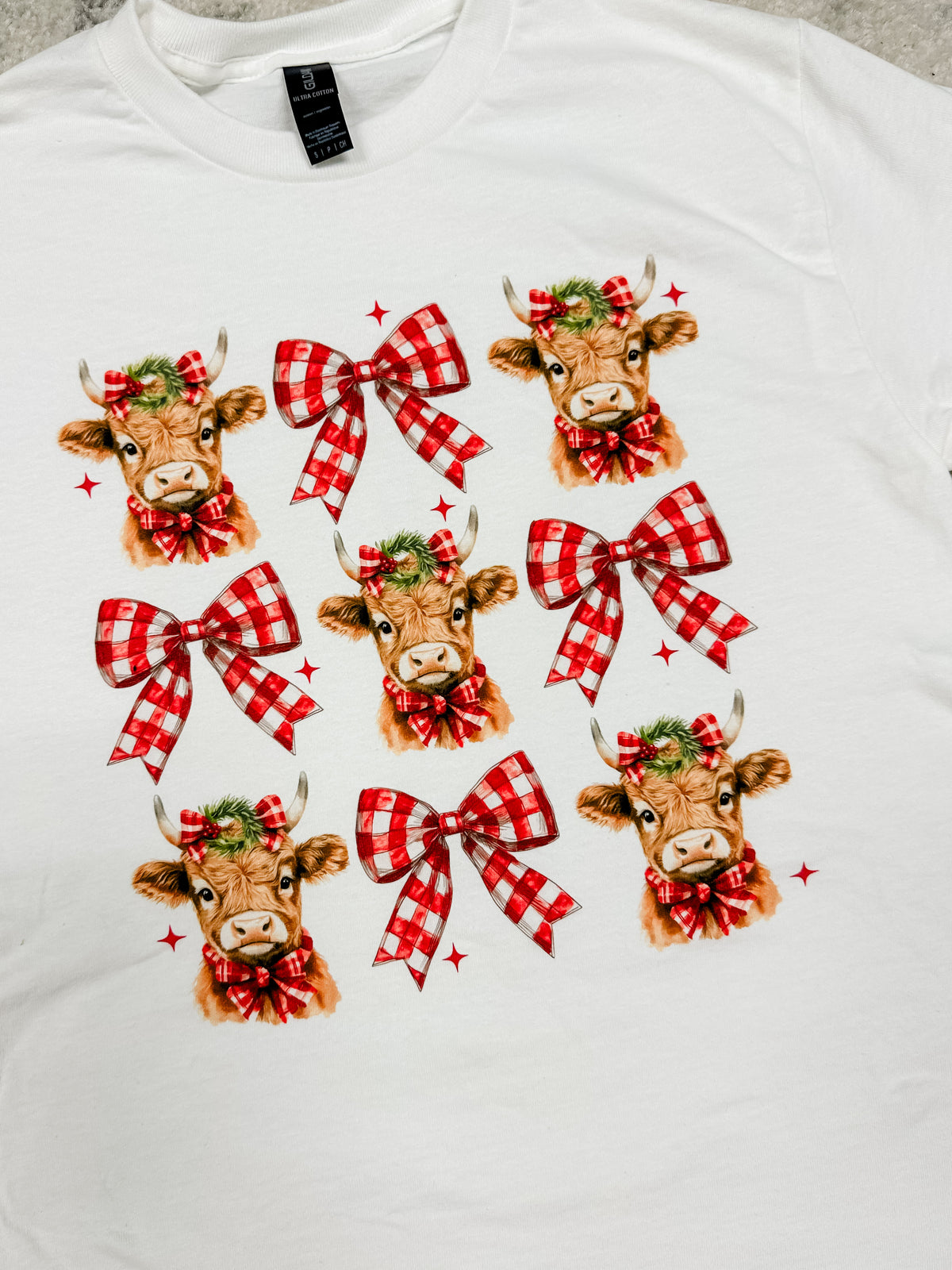 Christmas Cow Bow Graphic Top