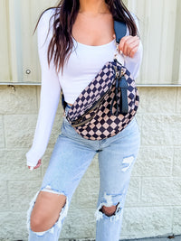 Tan Black Checkered Sling Bag