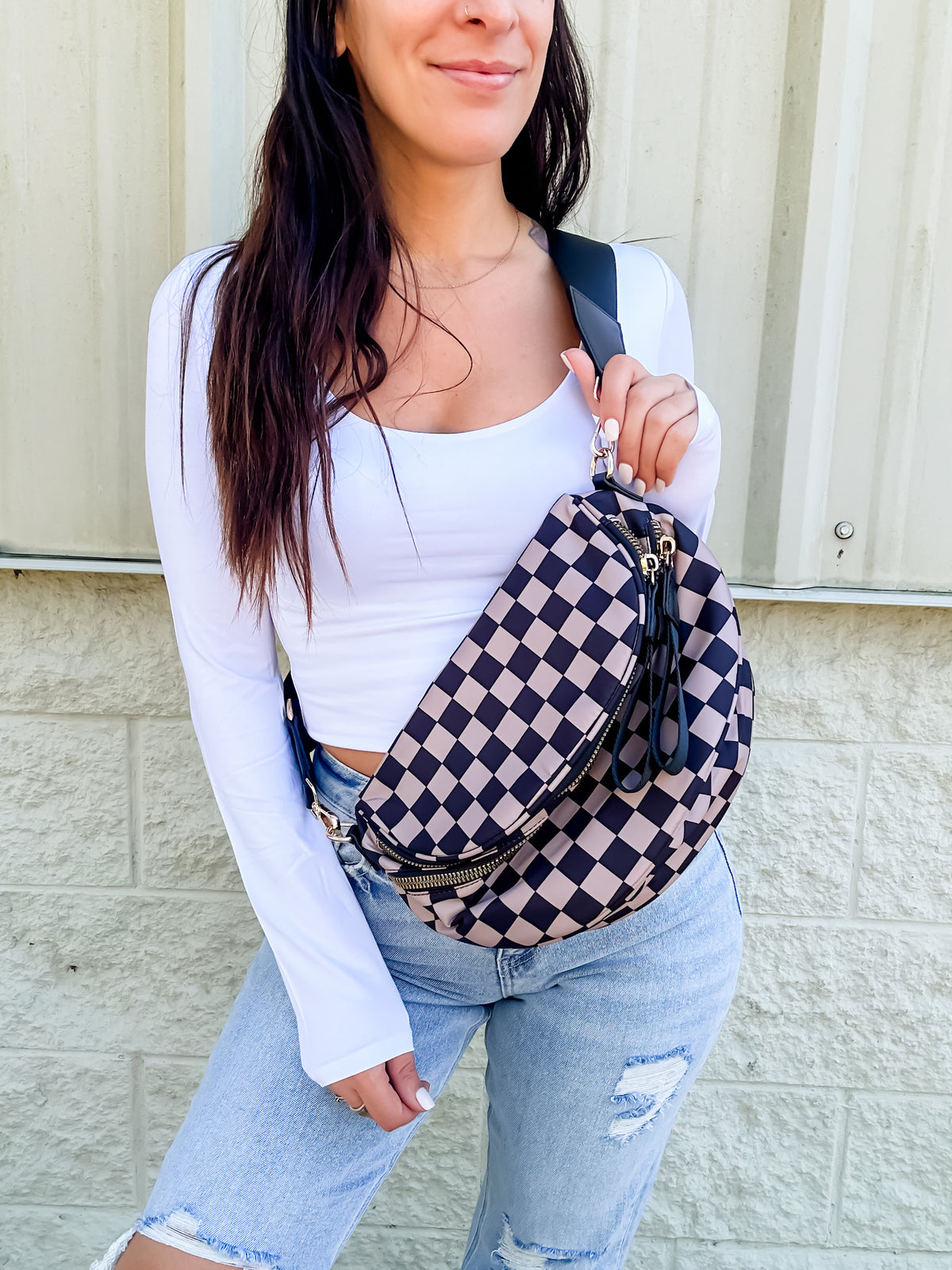 Tan Black Checkered Sling Bag