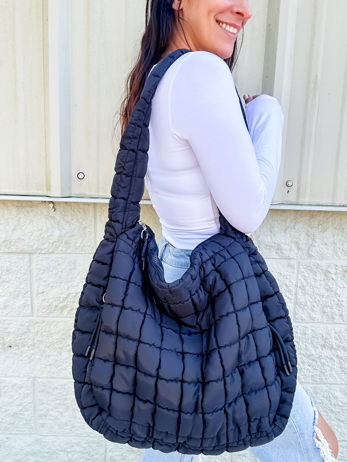 Black Quilted Puffer Bag