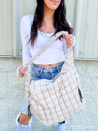 Almond Quilted Puffer Bag