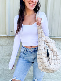 Almond Quilted Puffer Bag