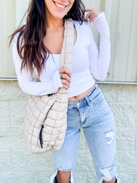 Almond Quilted Puffer Bag