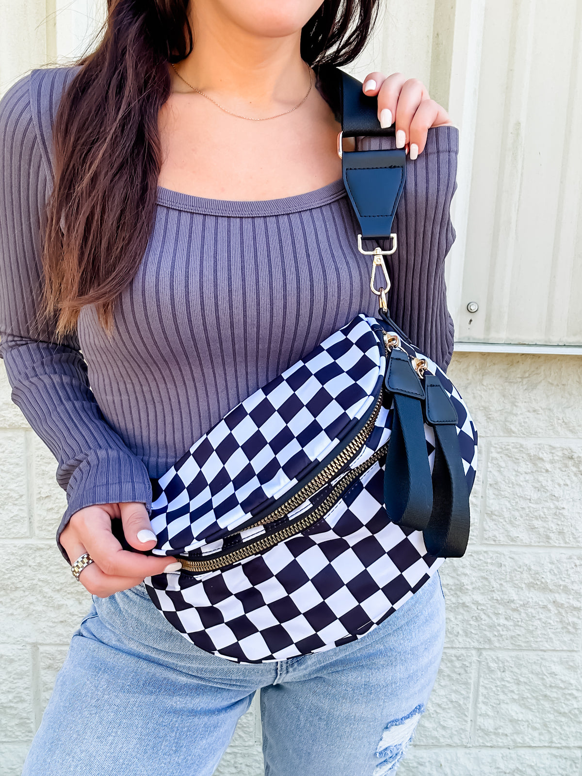Black Checkered Sling Bag