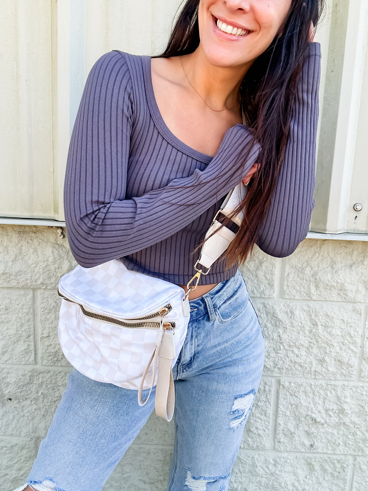 Almond Checkered Sling Bag