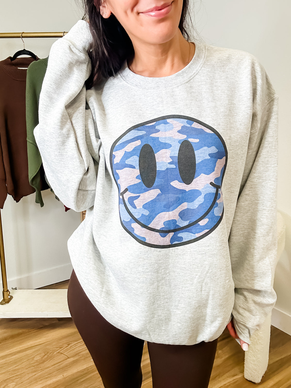 Blue Camo Smiley Graphic Top
