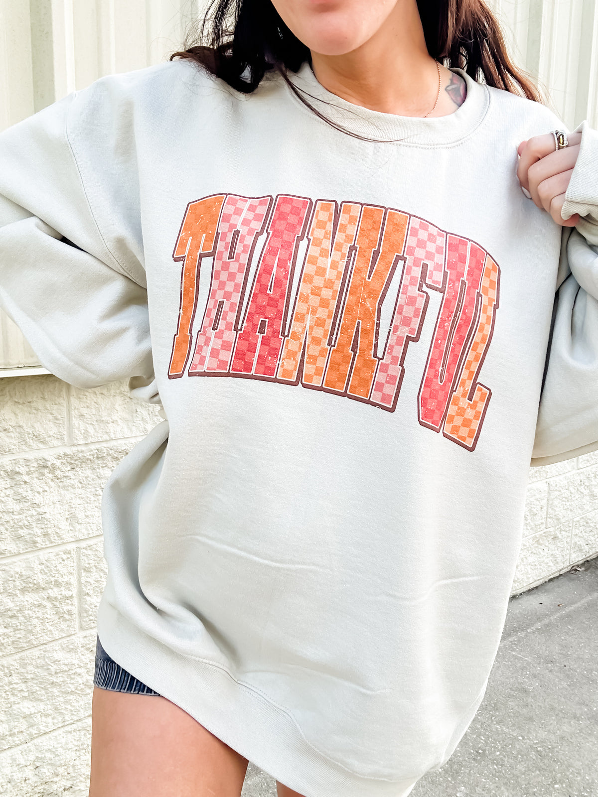 Checkered Thankful Graphic Top