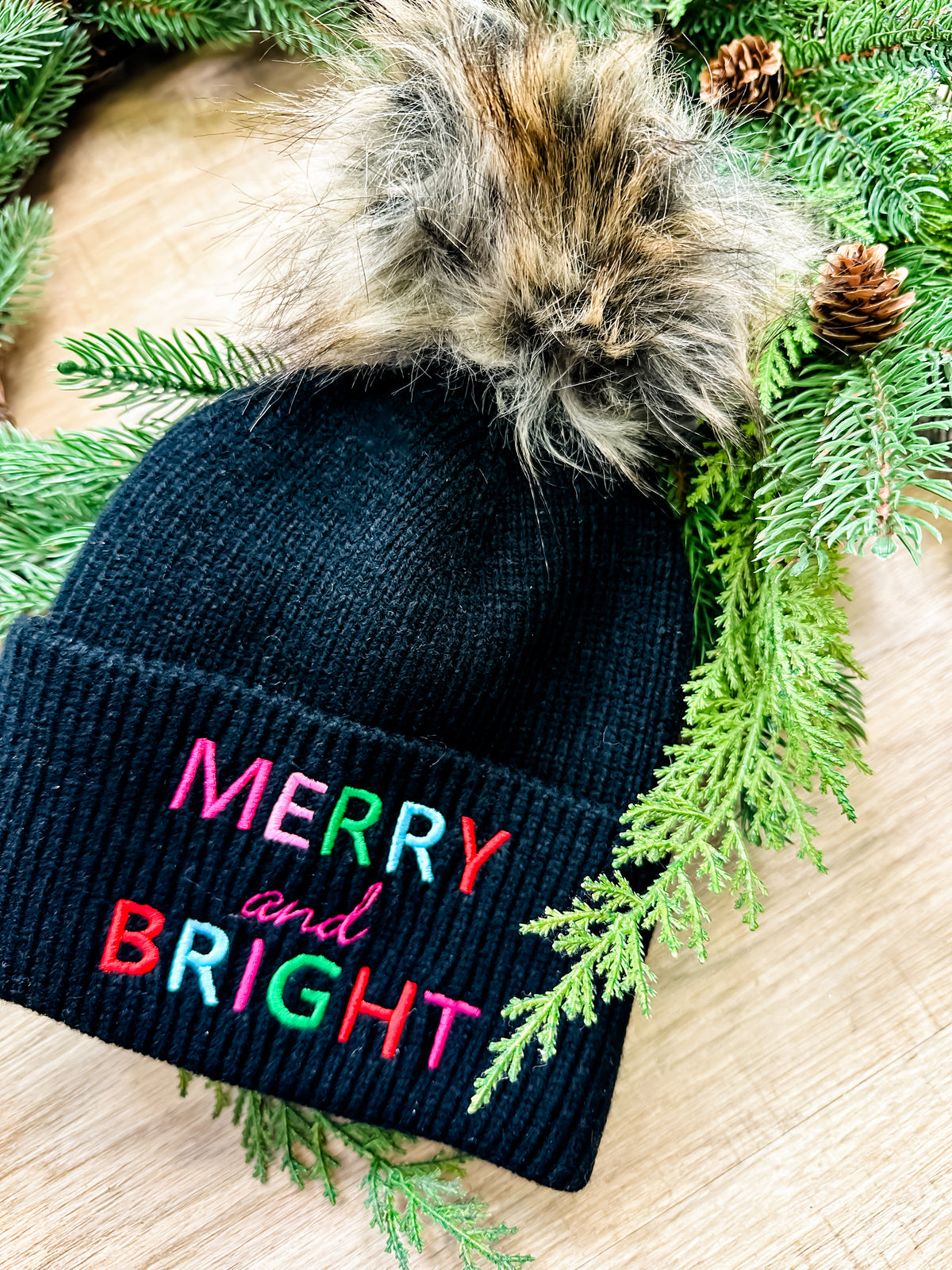 Merry & Bright Black Beanie