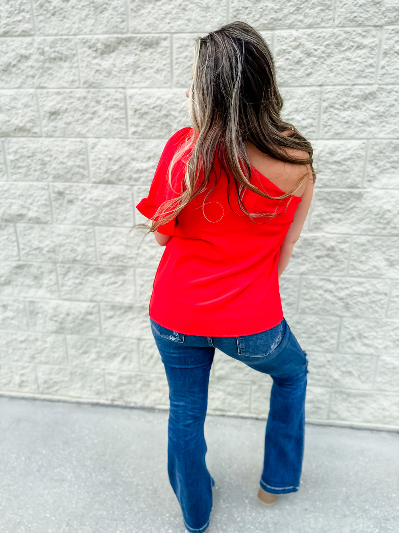Deeper Connections Red Flared Sleeve Top
