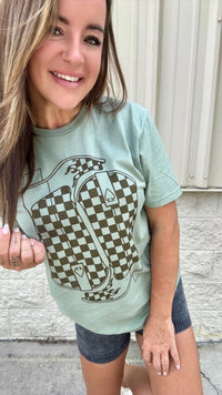 Checker Cowgirl Boots Graphic Tee