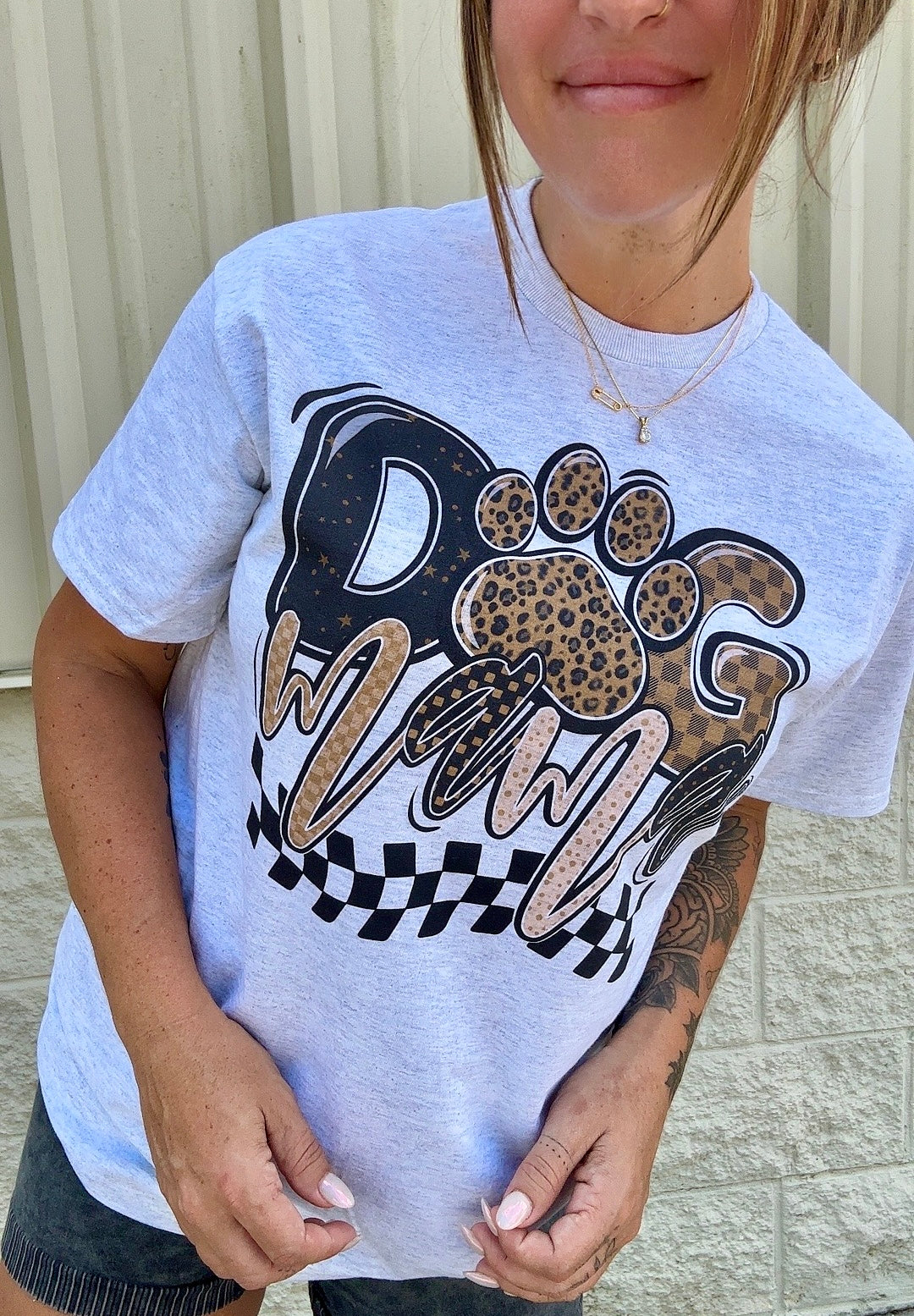 Checker Dog Mama Graphic Top
