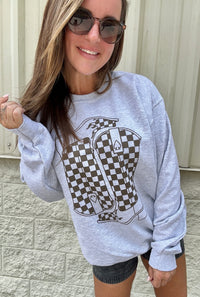 Checker Cowgirl Boots Graphic Pullover