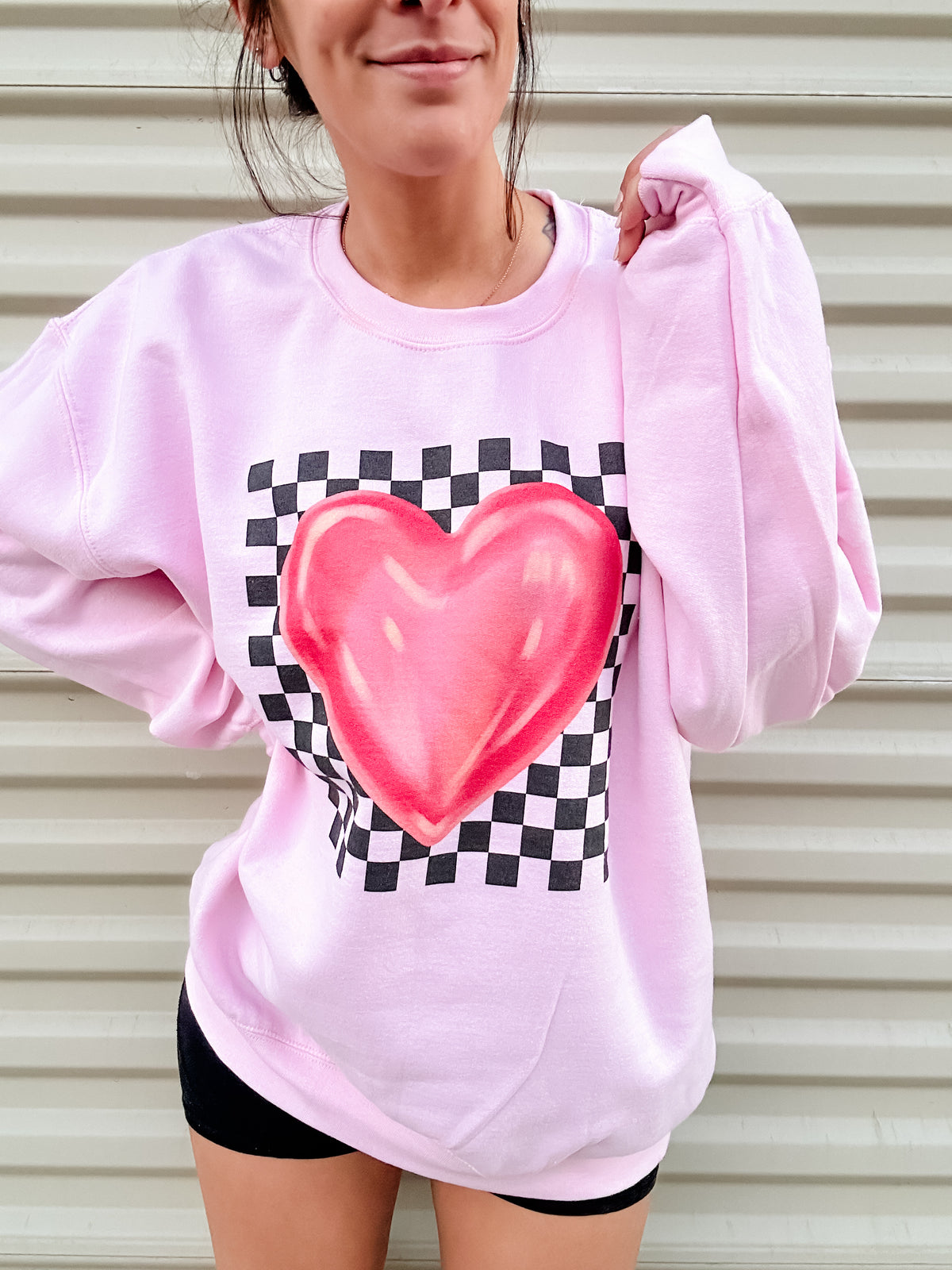 Checkered Heart Graphic Top