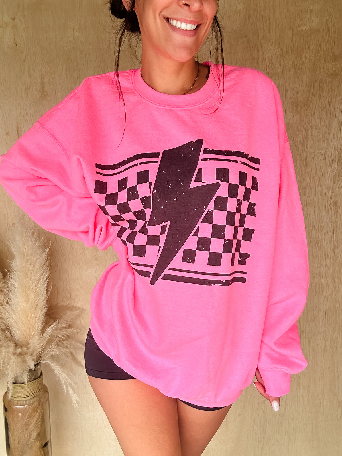 Checkered Lightning Graphic Pullover