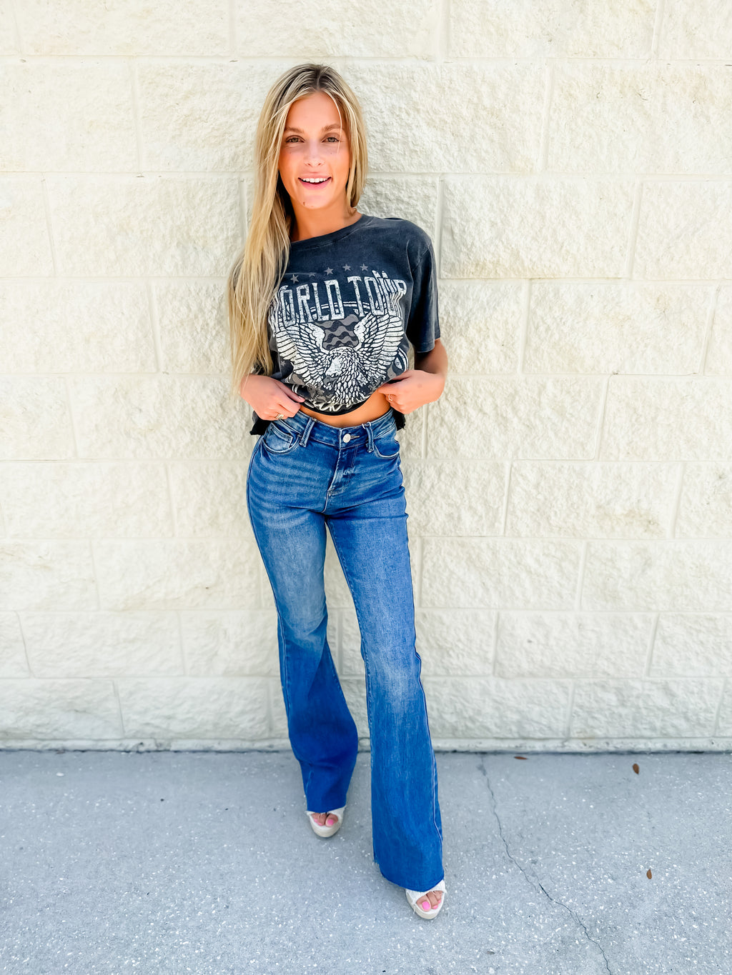 Bell-bottom jeans & tied jeans shirt  Street fashion – Fashion blog by  Glamourina – Fashion blog, beauty, & lifestyle