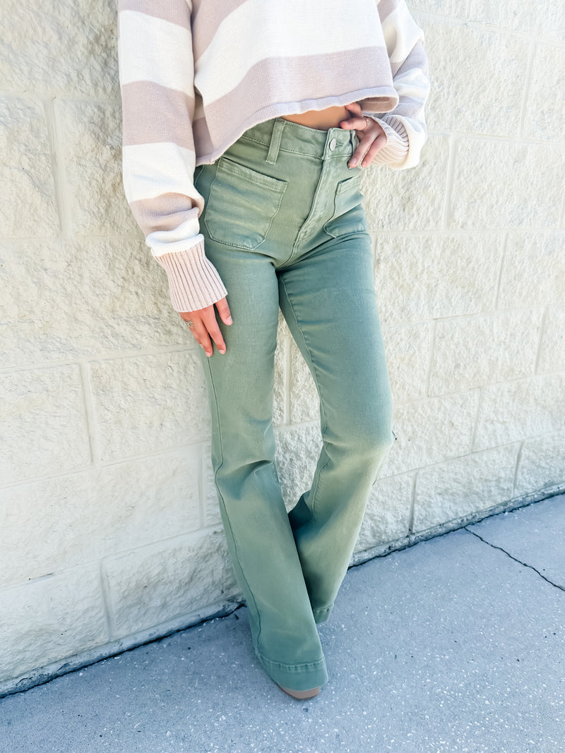 Don't Question It Olive Risen Bell Bottoms