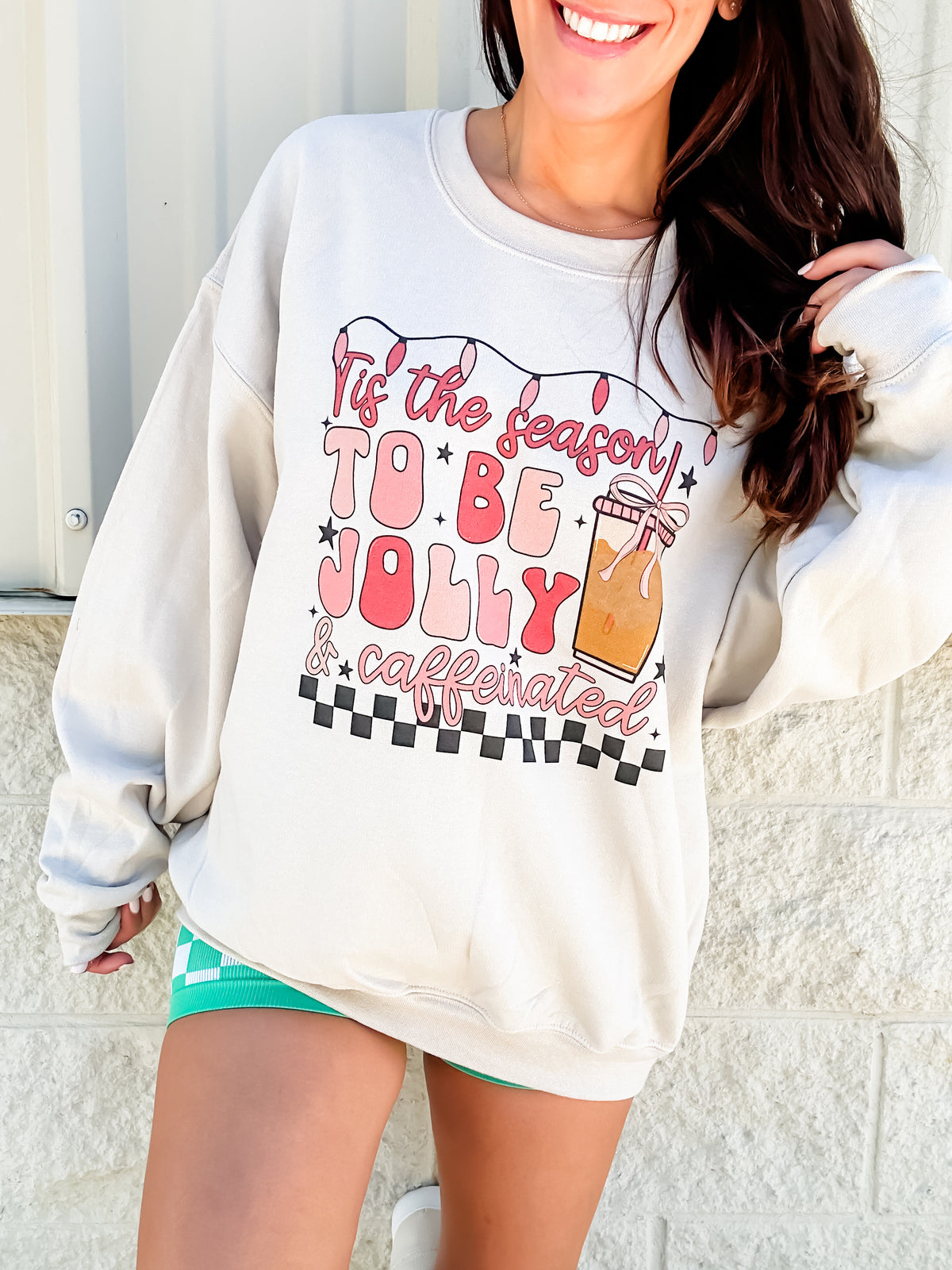 Checkered Jolly And Caffeinated Graphic Top