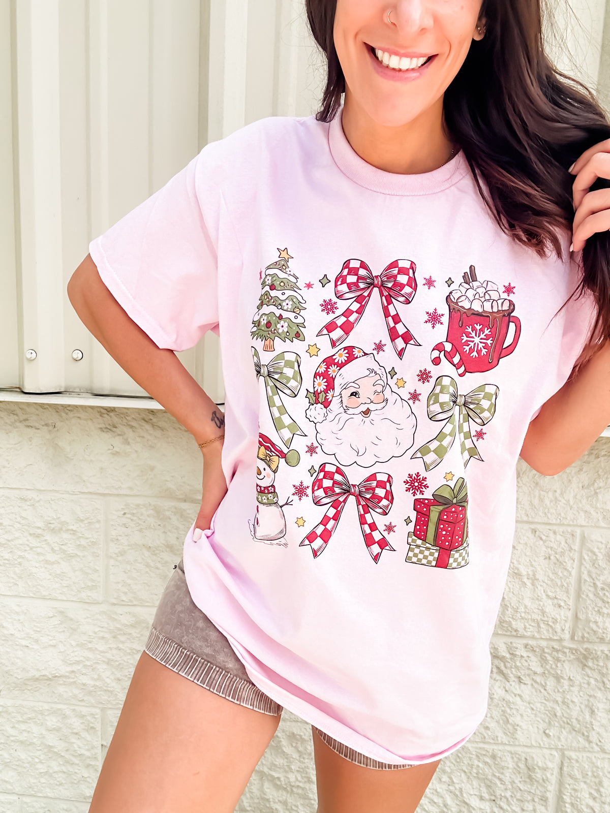 Checker Christmas Grid Graphic Top