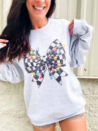 Checkered Christmas Bow Graphic Top