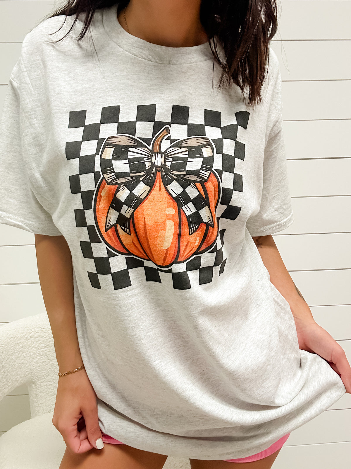 Checkered Pumpkin Graphic Top
