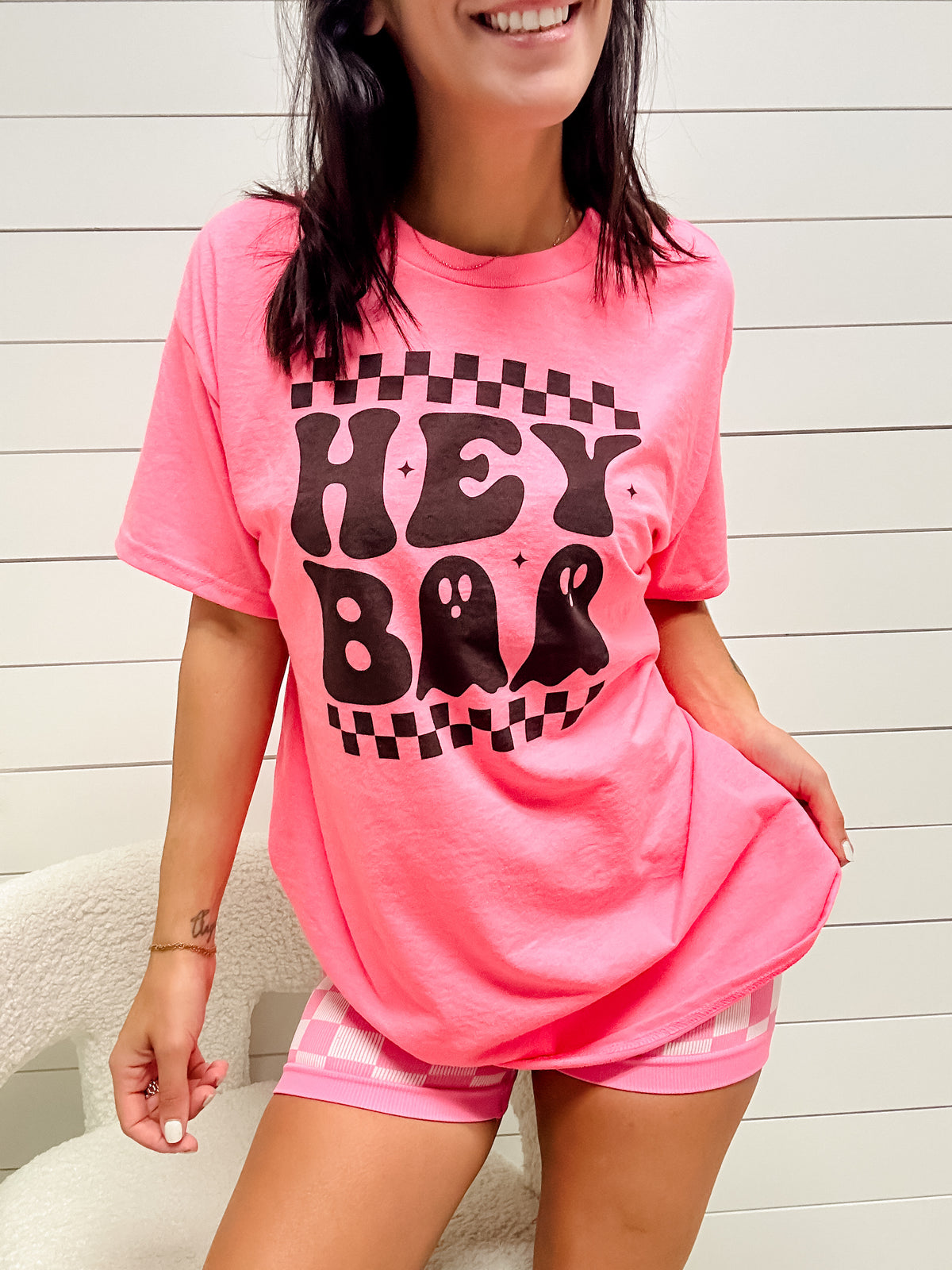 Checkered Hey Boo Graphic Tee