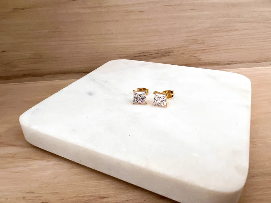 Natasha Marie Square White CZ STUD Earrings