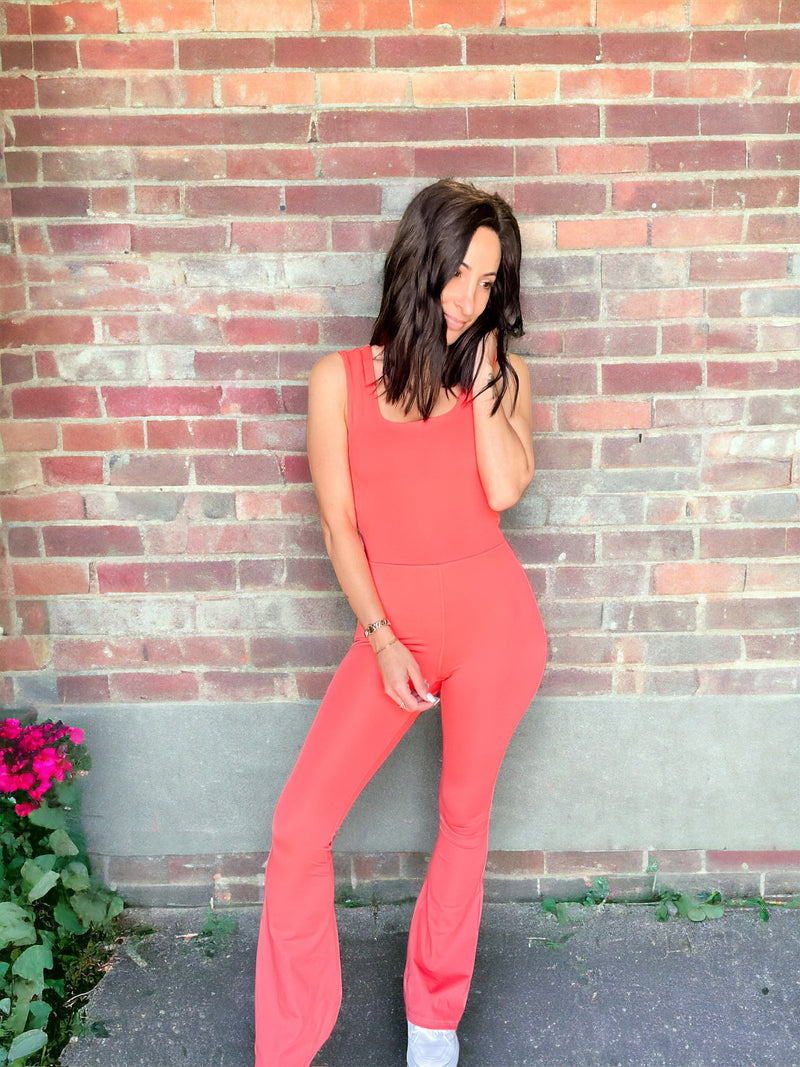 Chic Alternative Hot Coral Flared Jumpsuit