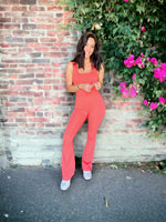 Chic Alternative Hot Coral Flared Jumpsuit
