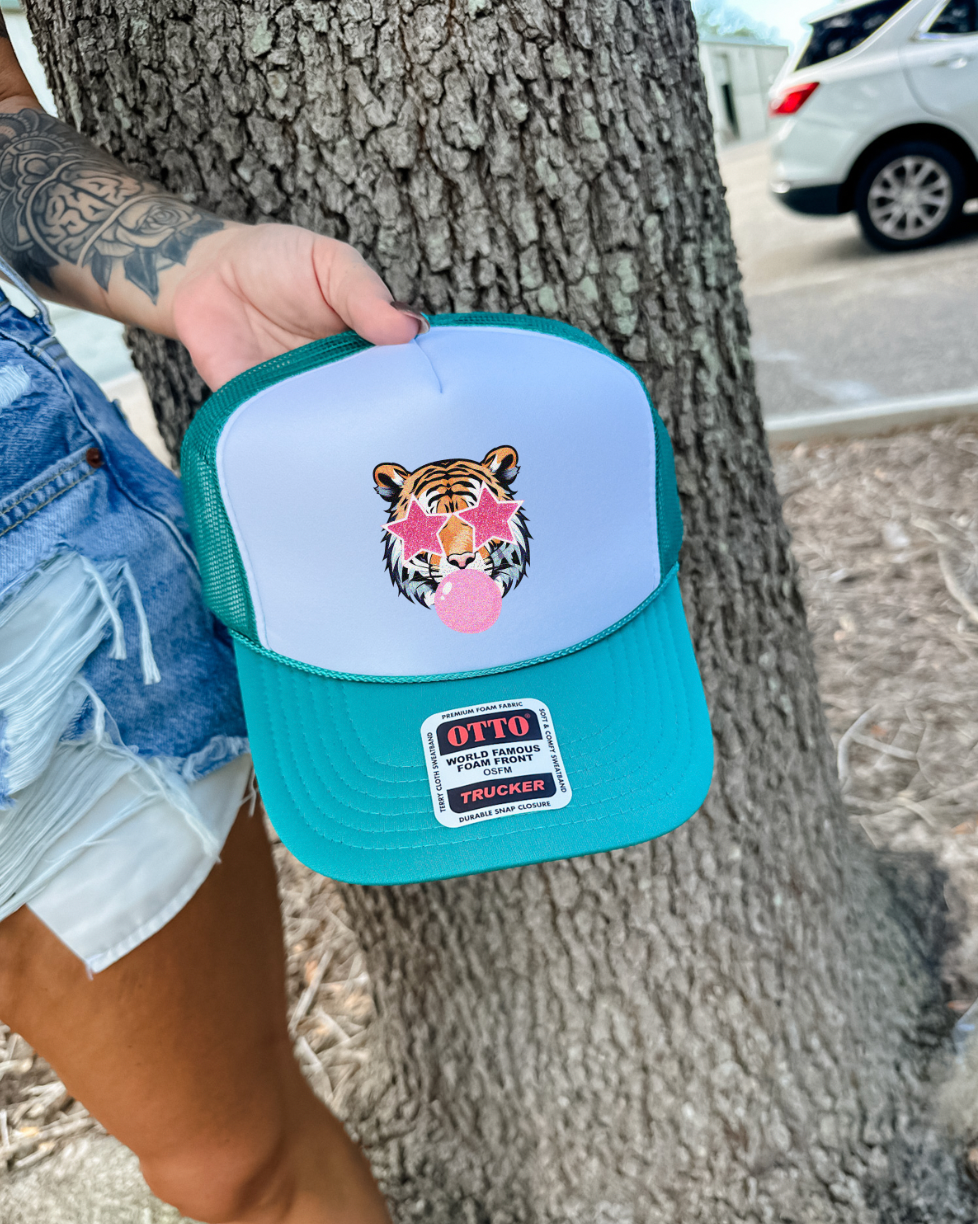 Custom Color Bubble Gum Tiger Trucker Hat
