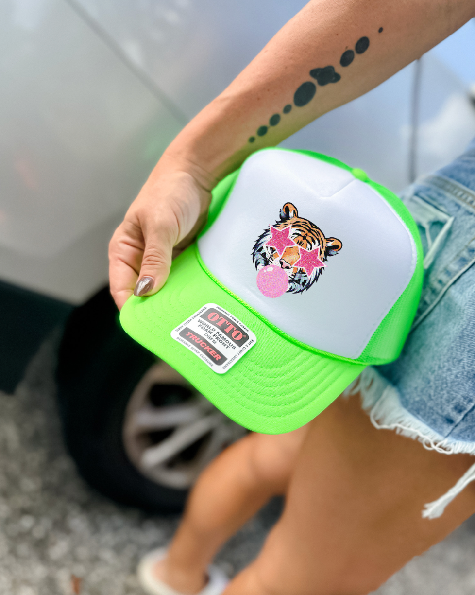 Custom Color Bubble Gum Tiger Trucker Hat