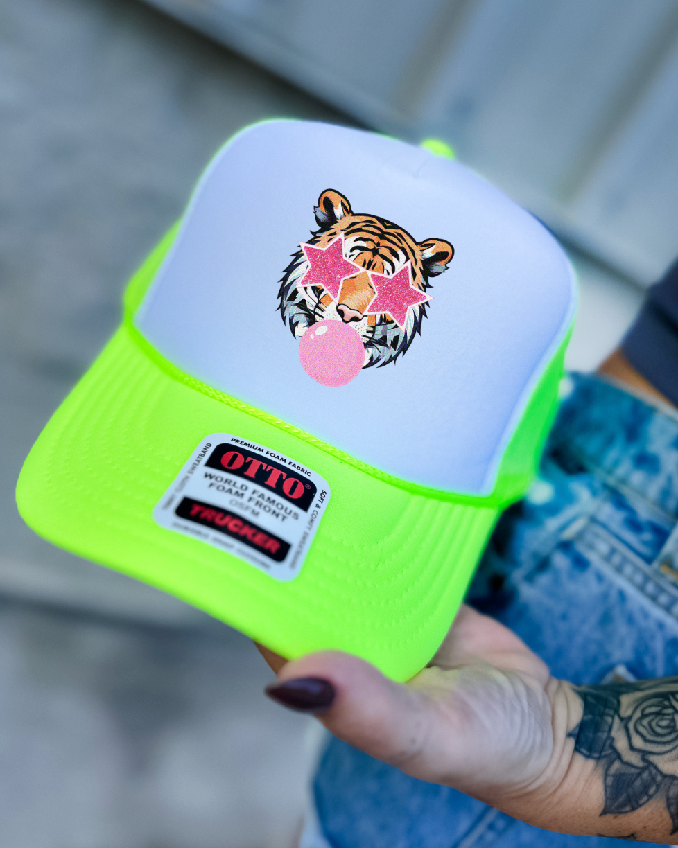 Custom Color Bubble Gum Tiger Trucker Hat
