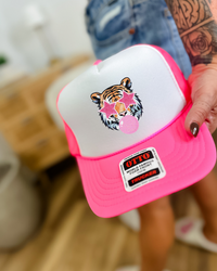 Custom Color Bubble Gum Tiger Trucker Hat