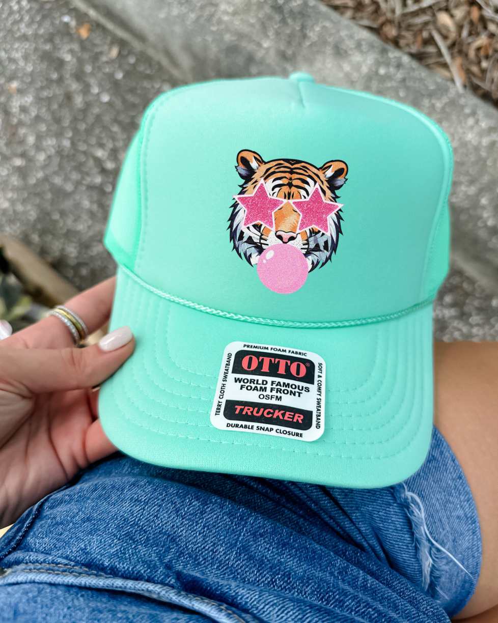Custom Color Bubble Gum Tiger Trucker Hat