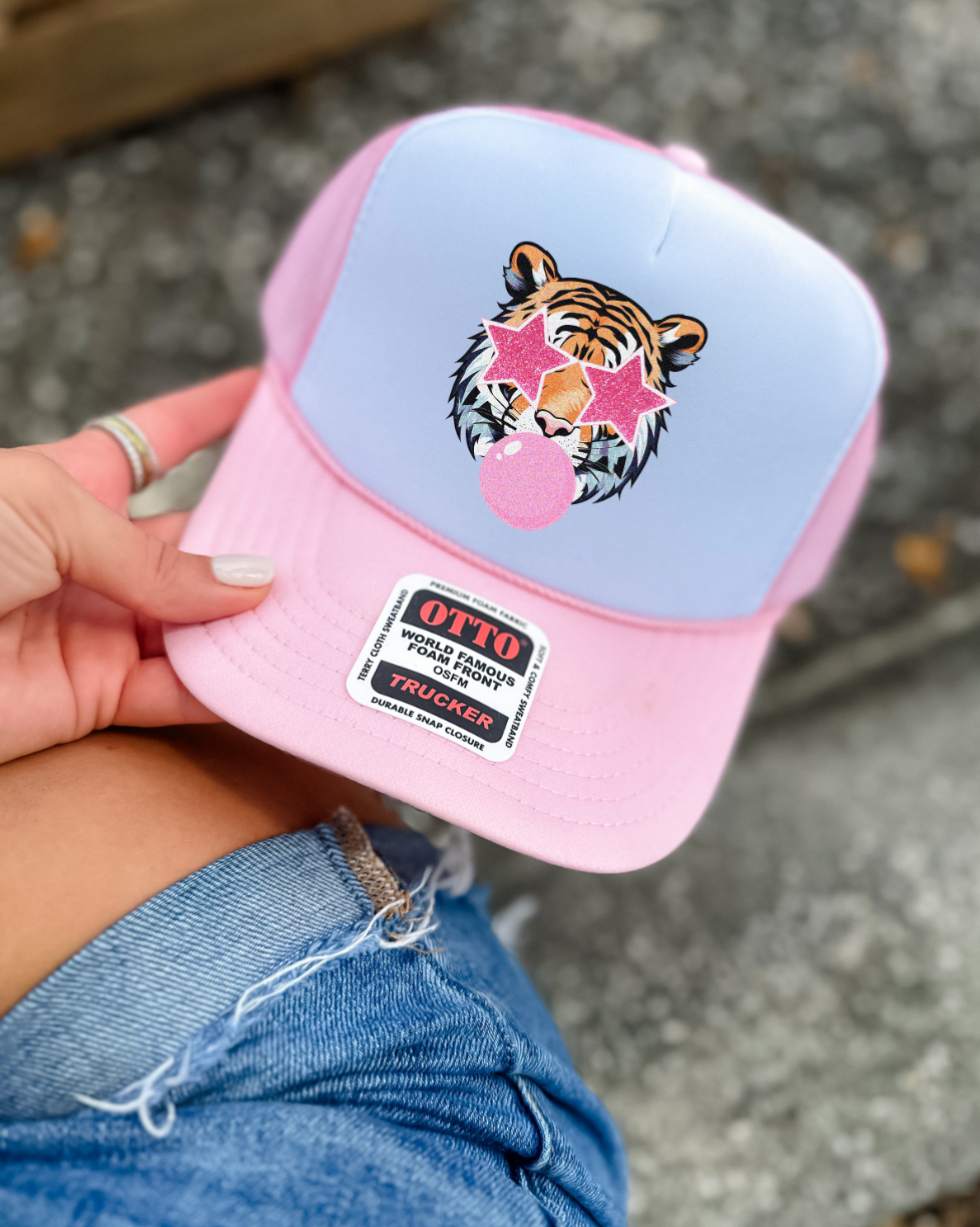 Custom Color Bubble Gum Tiger Trucker Hat