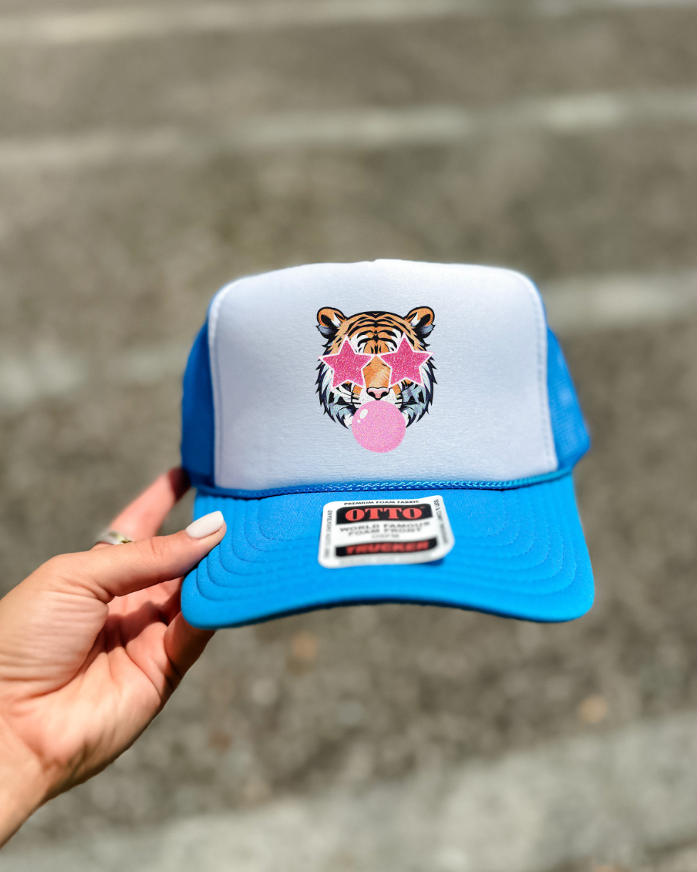 Custom Color Bubble Gum Tiger Trucker Hat