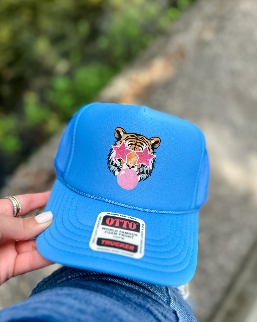 Custom Color Bubble Gum Tiger Trucker Hat