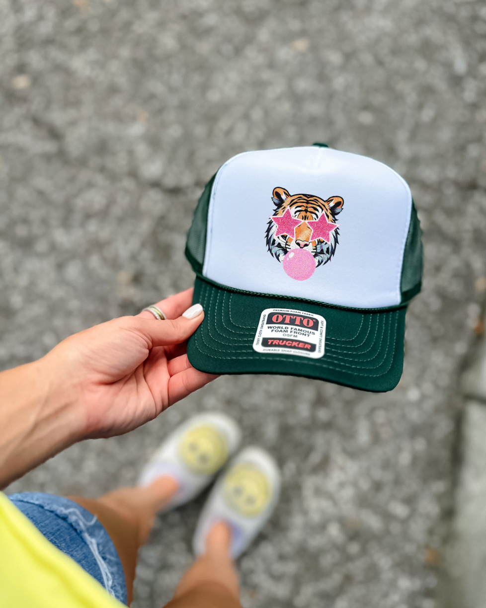 Custom Color Bubble Gum Tiger Trucker Hat