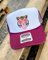 Custom Color Bubble Gum Tiger Trucker Hat