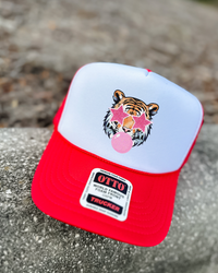 Custom Color Bubble Gum Tiger Trucker Hat