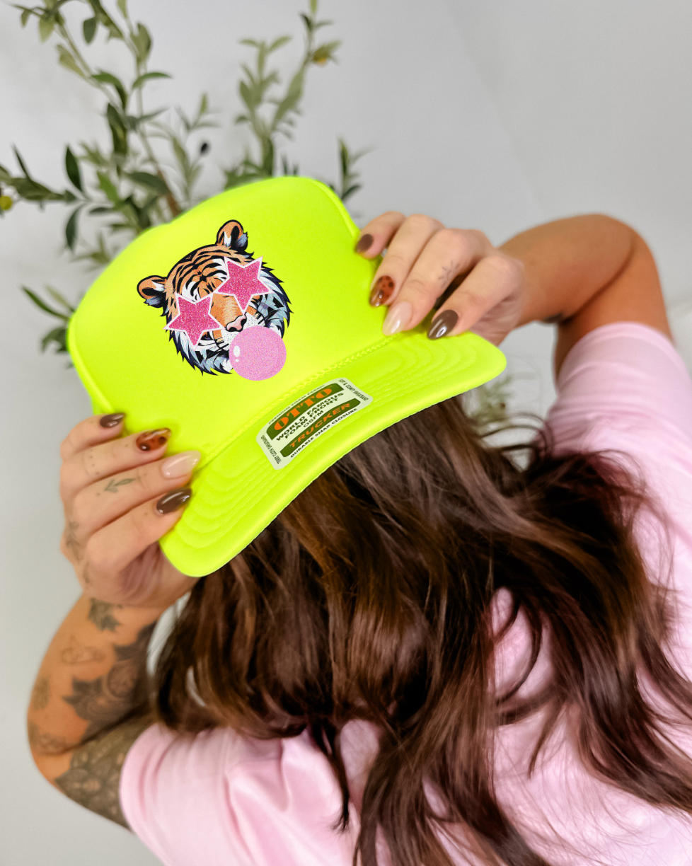 Custom Color Bubble Gum Tiger Trucker Hat