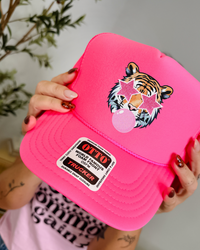 Custom Color Bubble Gum Tiger Trucker Hat