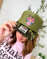 Custom Color Bubble Gum Tiger Trucker Hat