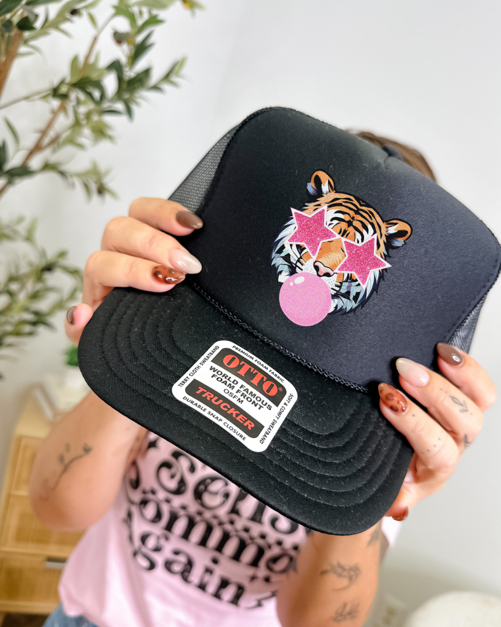 Custom Color Bubble Gum Tiger Trucker Hat