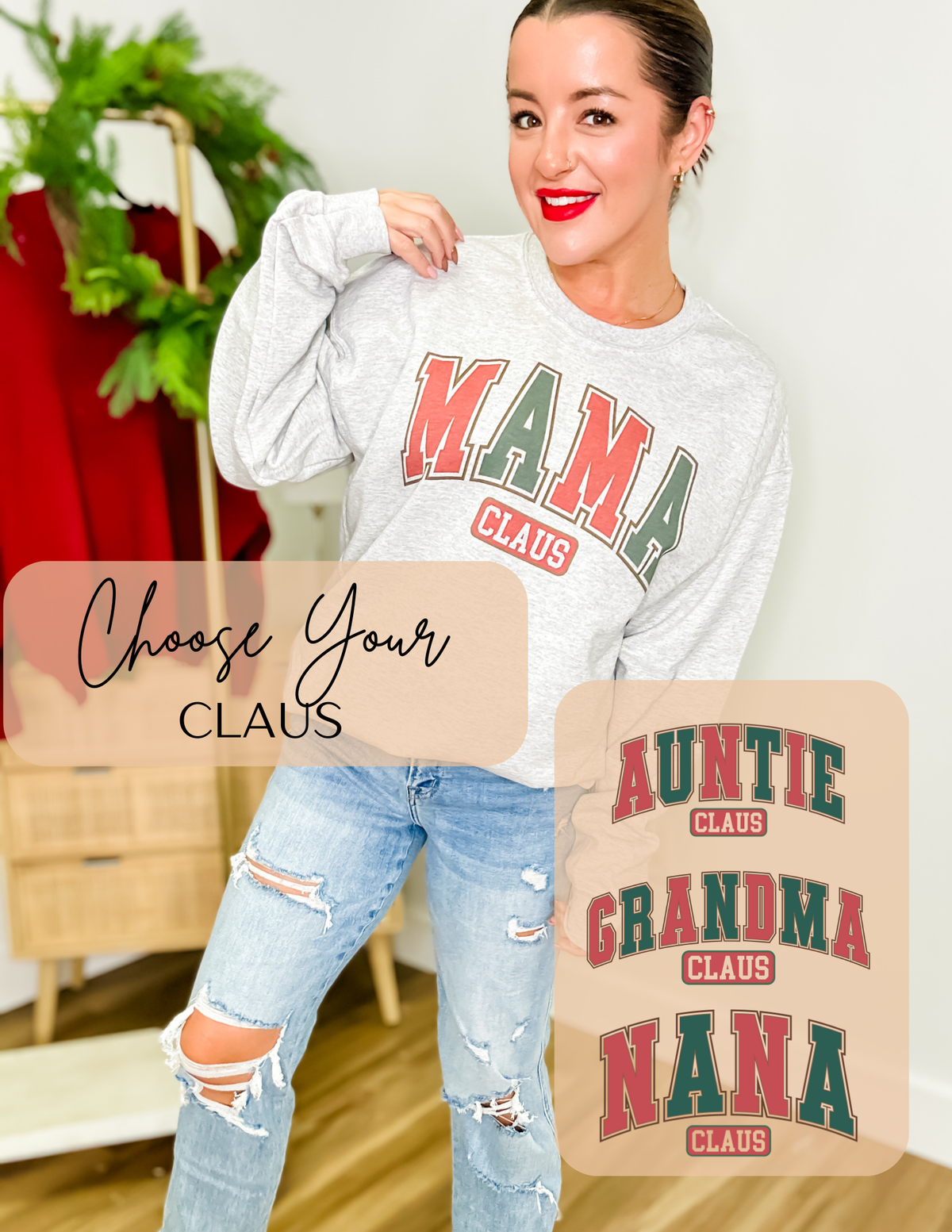 Choose Your Claus Graphic Ash Pullover