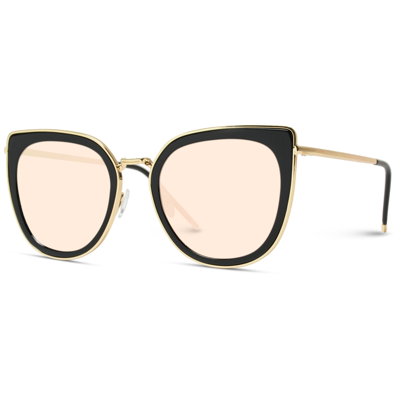 Black W/ Pink Mirror Lens Oversized Revo Cat Eye Sunglasses